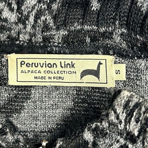 Peruvian Link Alpaca Black Gray Floral Zip Front Mock Neck Cardigan Sweater S - Picture 10 of 12